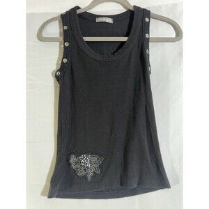 Ytg Yuka Tank Woman's S Floral Applique Beaded Black Stretchy Grommets Embellish